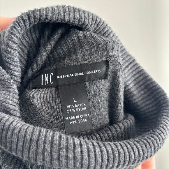 INC International Concepts Drop Waist Turtleneck Belted Sweater Size L Gray - Picture 3 of 6
